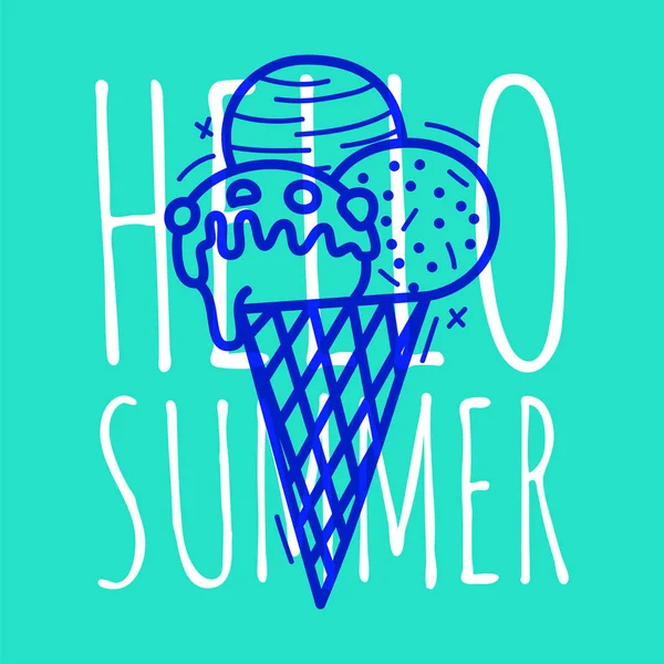 Doodle Ice Cream. Sommar affisch handritad ikon med rolig text — Stock vektor