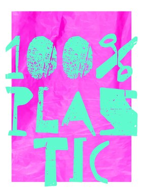 Yüzde 100 plastik slogan vektör gerçekçi illüstrasyon. Mesajlaşma
