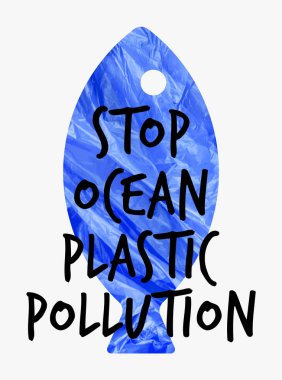 Dur okyanus plastik kirliliği vektör illüstrasyon. Ekolojik pos