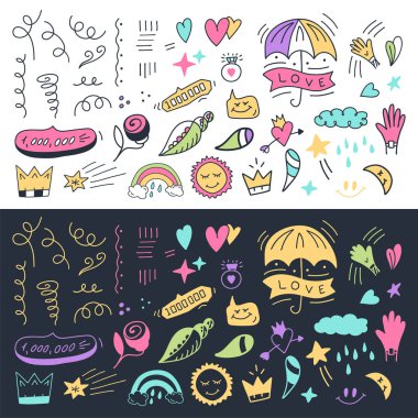 Vektör kabataslak çizgi sanat Doodle karikatür nesneleri ve sembolü seti