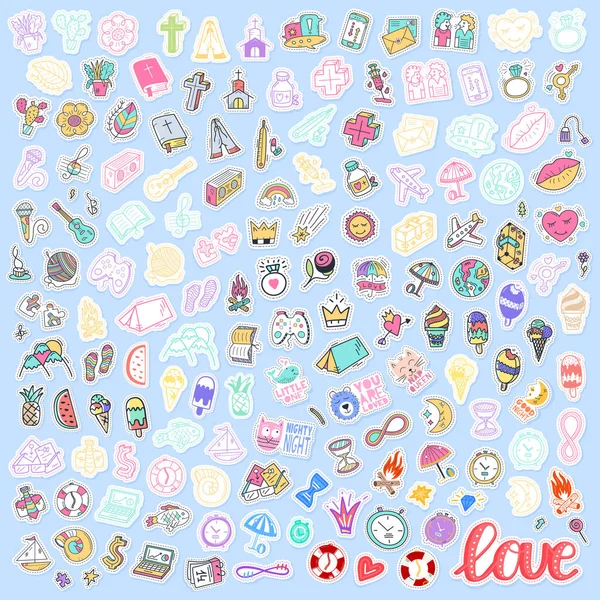 Mega Set of different element stickers, love, religion, travel p — Stock Vector
