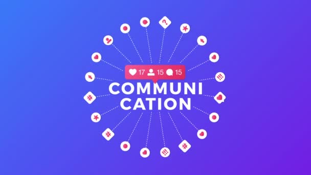 Commentaires, J'aime, Compteur de suiveurs Augmenter rapidement Stop motion Animation avec des boutons sociaux qui tournent autour sur fond bleu. Concept de vie ou d'activité sociale . — Video