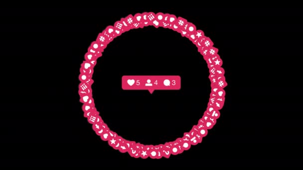 Comentarios, Me gusta, Contador de seguidores Aumentar rápidamente Detener el movimiento Animación con botones sociales que enmarcan con alfa mate. Concepto de vida social o actividad . — Vídeo de stock