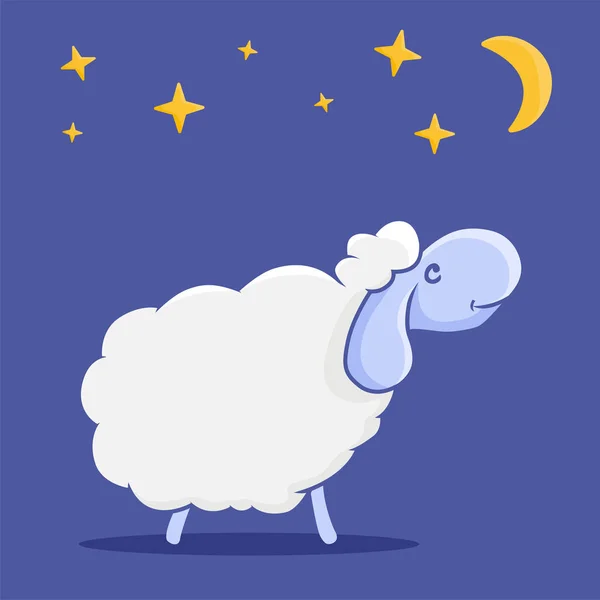 Character sheep cute night card for concept design. Baby illustr — Stock Vector