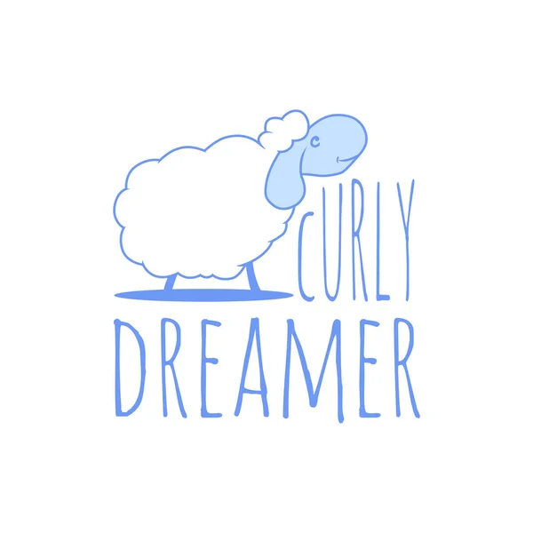 Typography slogan with cute sheep and text curly dreamer graphic — Stock Vector