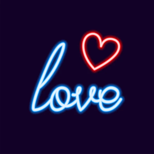 Love Neon font with icon, 80s text letter glow light Retro techn — Stock Vector