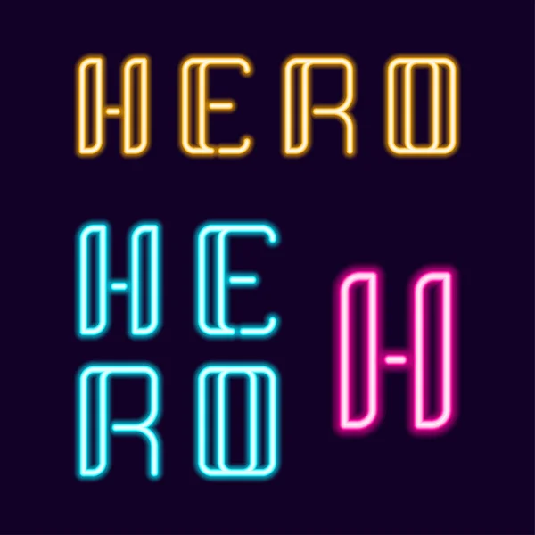 Hero neon font 80-as évek szöveges levél ragyogás fény retro techno sav Styl — Stock Vector