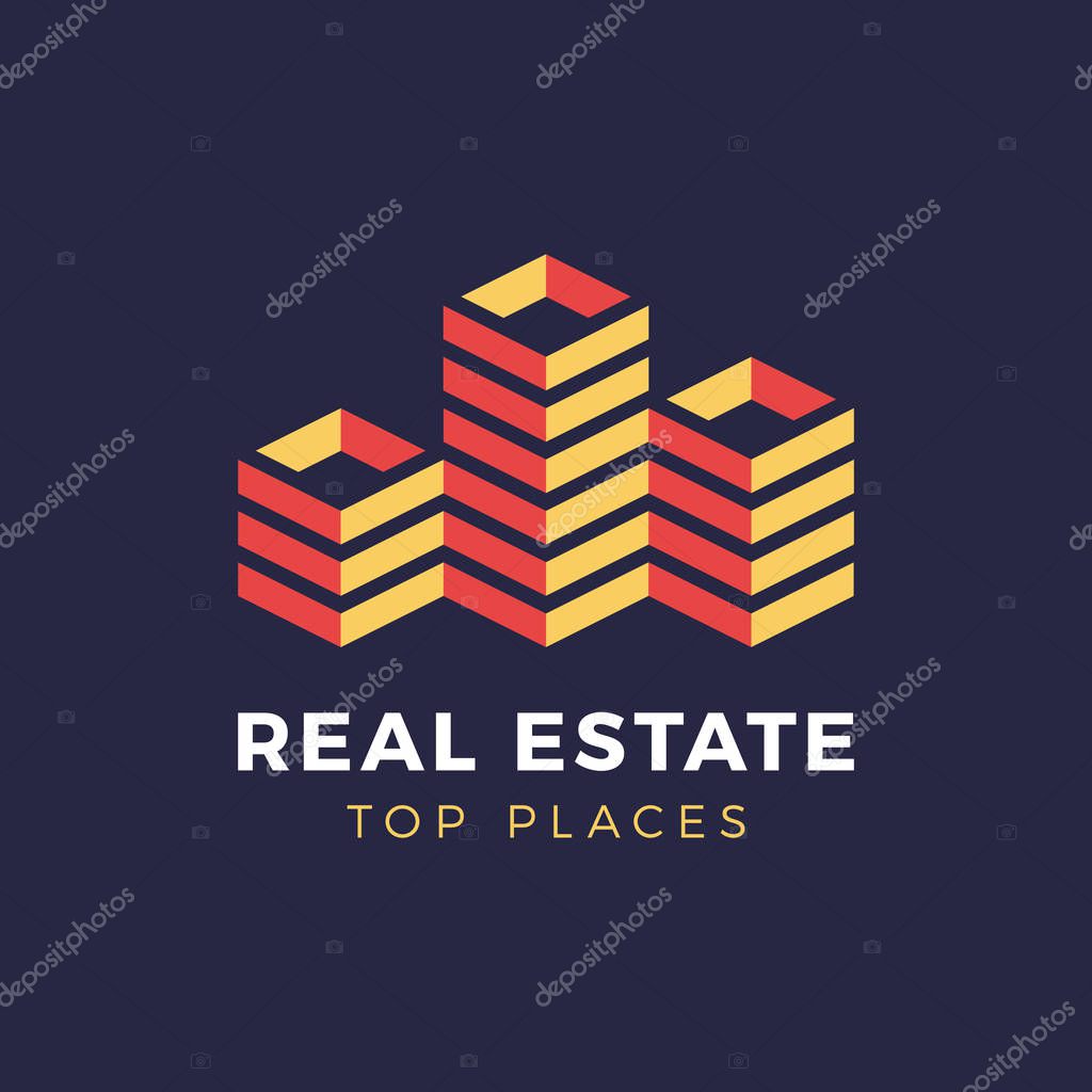 Real estate isometric vector business City skyscraper logo. An ideal sign for city or building.