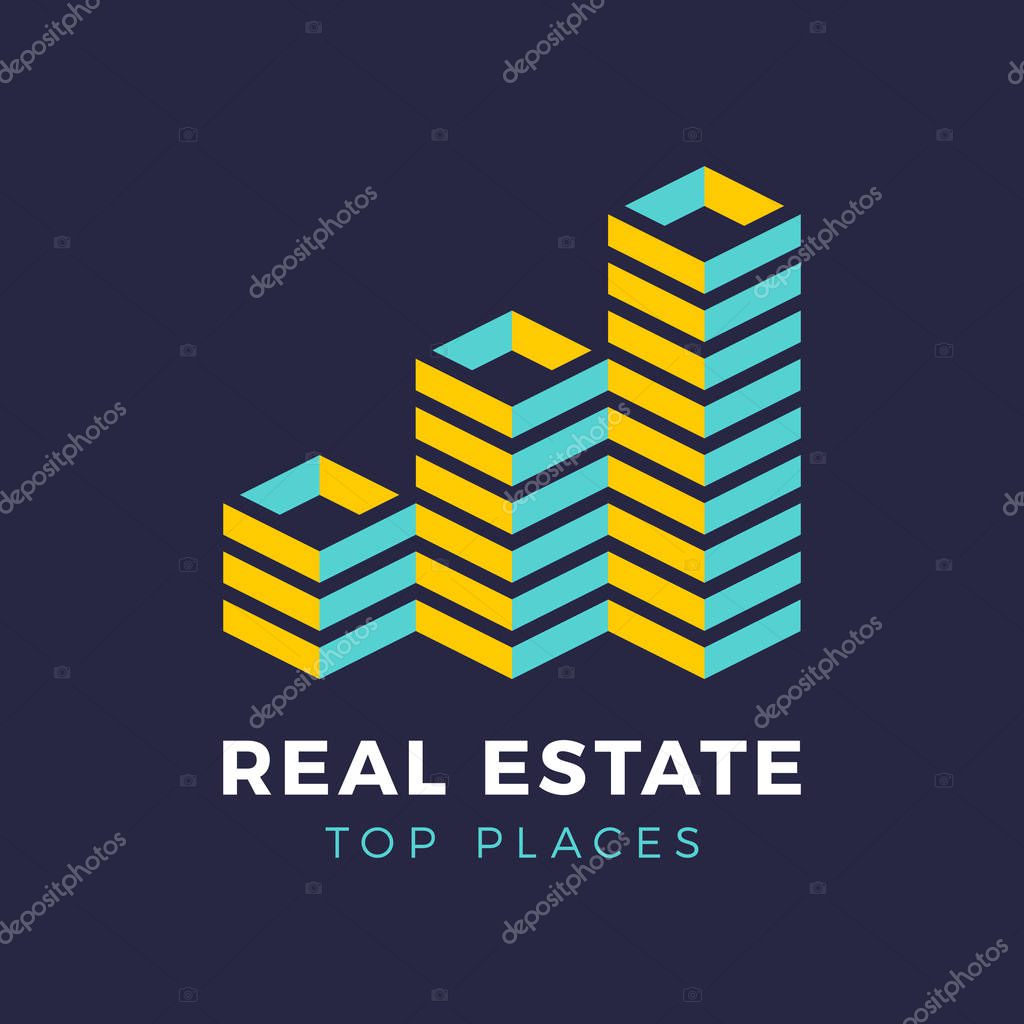 Real estate isometric vector business City skyscraper logo. An ideal sign for city or building.