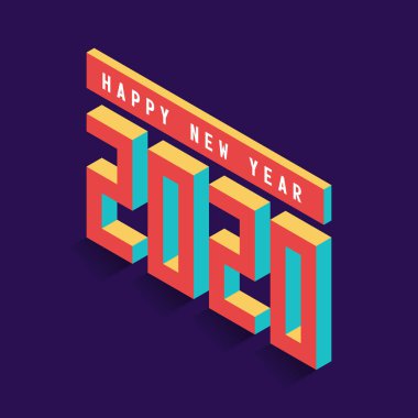 2020 Yeni yıl İzometrik sanat. Minimal 2020 vektör Tatil dekore