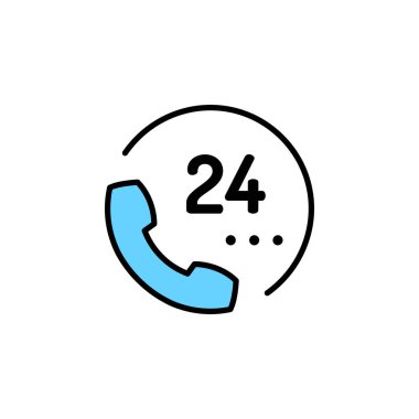 24 saat telefon sinyali basit anahat renkli simge wh izole