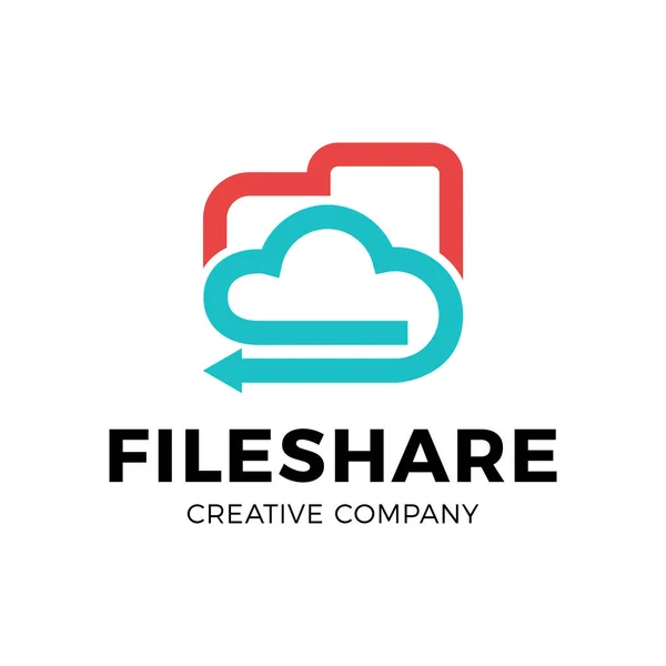 Cloud file share Tech logo sablon design a mappa és nyíl — Stock Vector