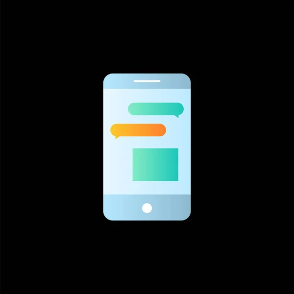 Teléfono inteligente chat icono colorido simple aislado en negro — Vector de stock