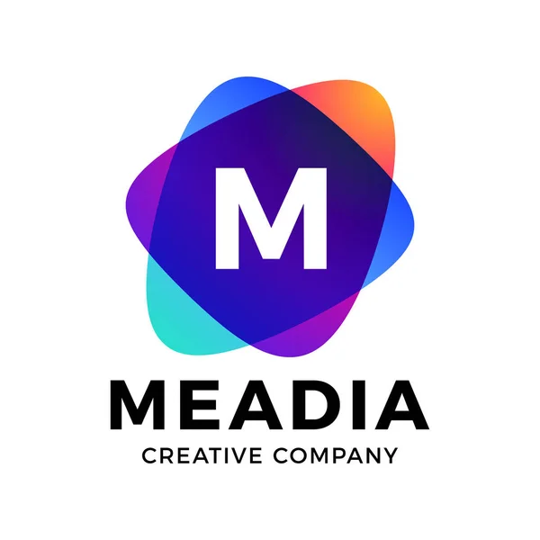 Letra M logo con diseño de fondo de salpicadura de colores para creativ — Vector de stock