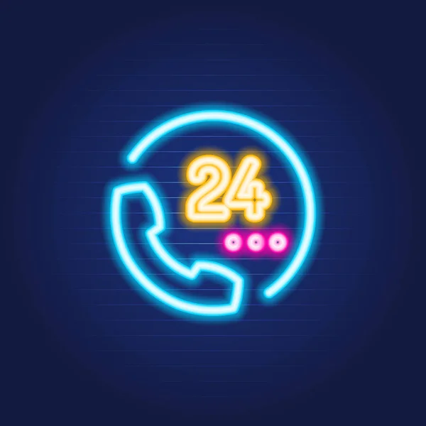 24 7 telefon basit Parlak neon mavi ba renkli simgesi anahat — Stok Vektör