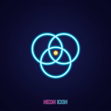 venn diyagramı basit parlak neon mavi renkli simge anahat 