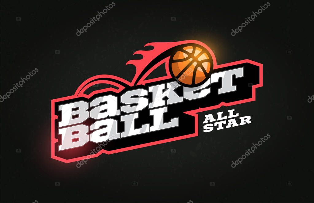 Modern professional Typography basketball sport retro style vector emblem and template logo design. Funny greetings for clothes, card, badge, icon, postcard, banner, tag, stickers, print