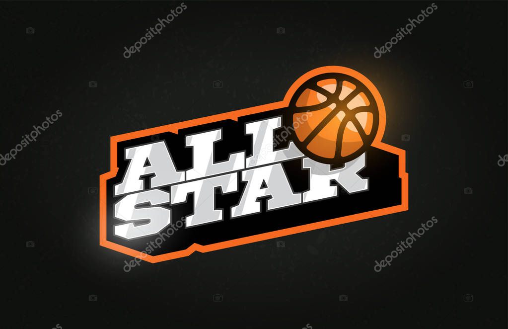All Star Modern professional Typography basketball sport retro style vector emblem and template logo design. Funny greetings for clothes, card, badge, icon, postcard, banner, tag, stickers, print