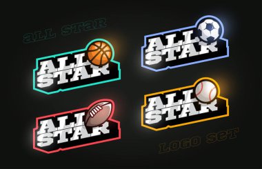 All star Retro tarzı spor logo seti. Modern profesyonel Tipogra