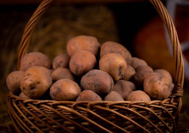 Hasır ahşap sepette Patates sonra saman demek