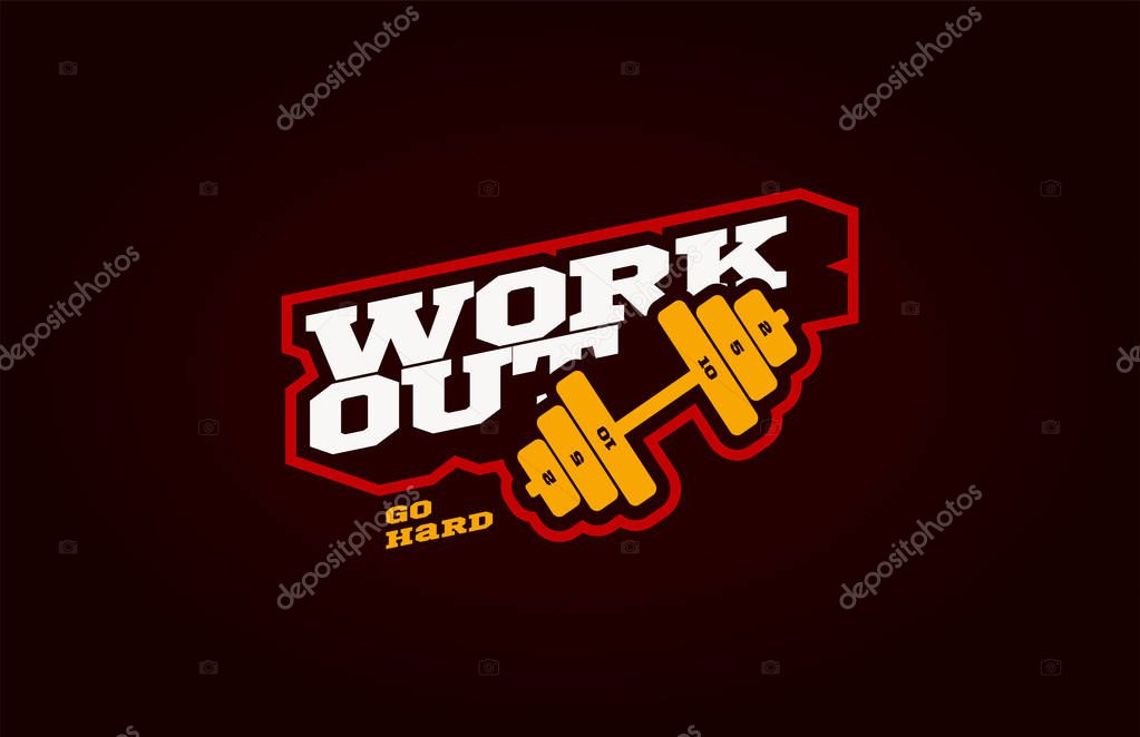 Workout gym mascot Modern professional sport Typography in retro style. Vector design emblem, badge and sporty template logo design