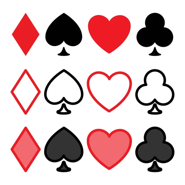 Juego de iconos de poker. Corazón, pala, palo y diamante. Jugando a la carta sui — Vector de stock