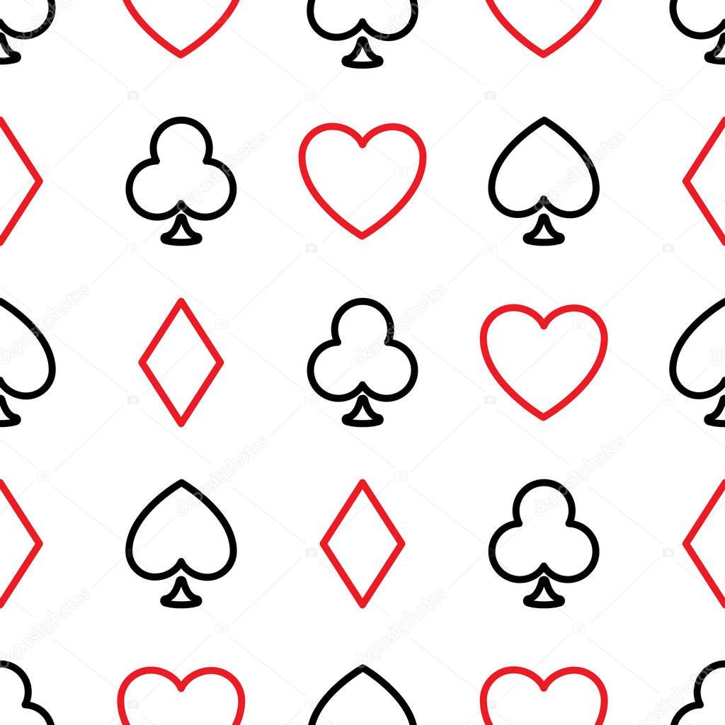 Seamless pattern background of poker suits - hearts, clubs, spad