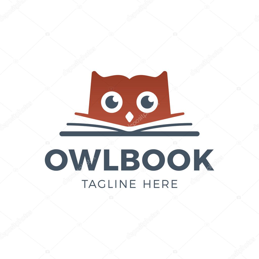 Cute Owl head with book education logo - vector illustration. Em