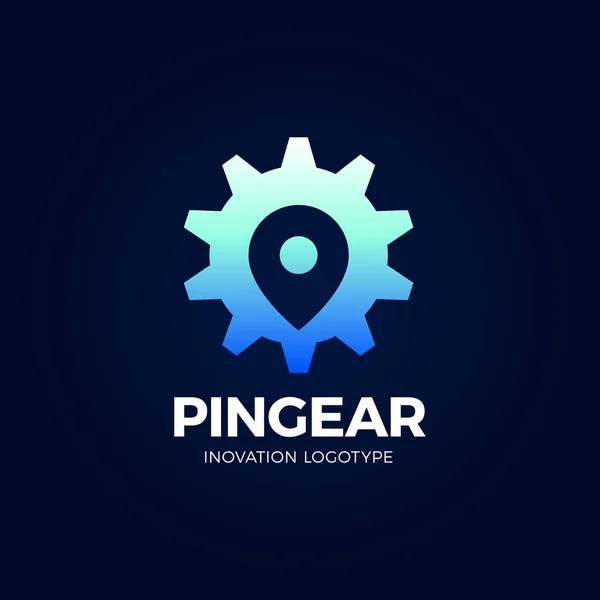 Pin Gear Logo Vector Navigator Eenvoudig pictogram Symbool. — Stockvector