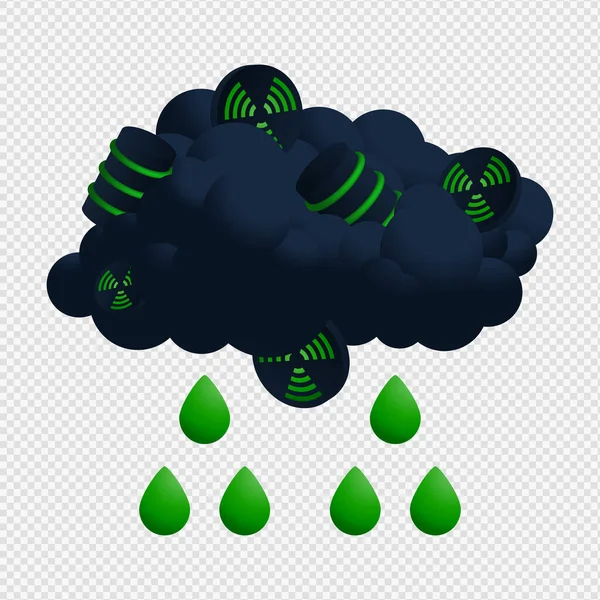 Nuclear cloud and rain vector Illustrator. Radioactive icon with — ストックベクタ