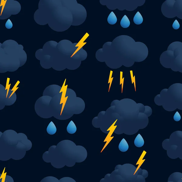 Lightning cloud rain seamless pattern vector. Thunder dark cloud — ストックベクタ