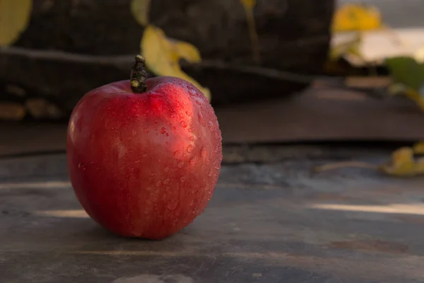 Pomme Rouge posée sur un sol métallique — Photo