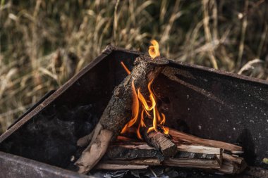 Burning charcoal in the fire for barbecue. Close-up