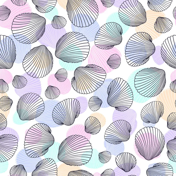 Seamless Shell Pattern Vector Illustration Hand Drawn Seashells Doodle Style — Stock Vector