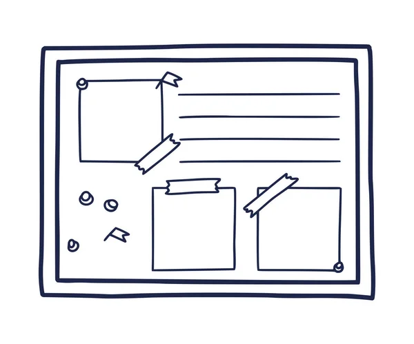 Ручная Рисованная Картинка Булавочной Доске Иглах Пустых Бумажках Заметок — стоковый вектор