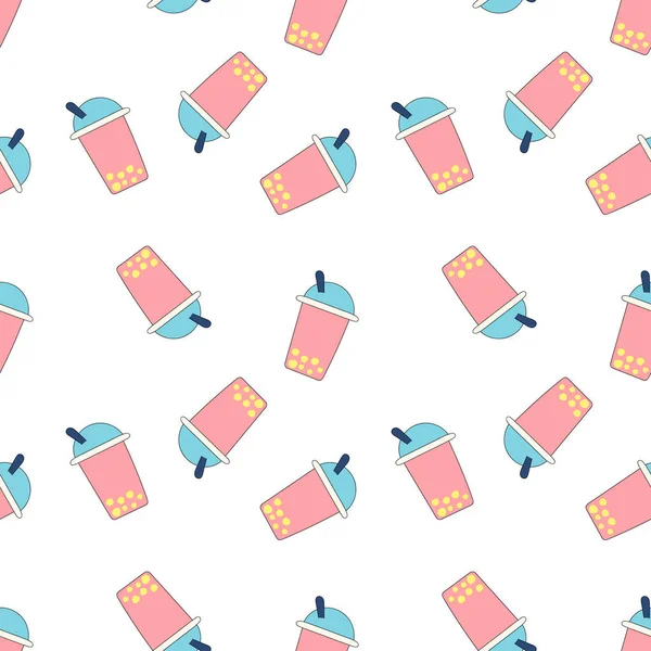 Modèle Sans Couture Bubble Tea Avec Différents Fruits Baies Cocktails — Image vectorielle