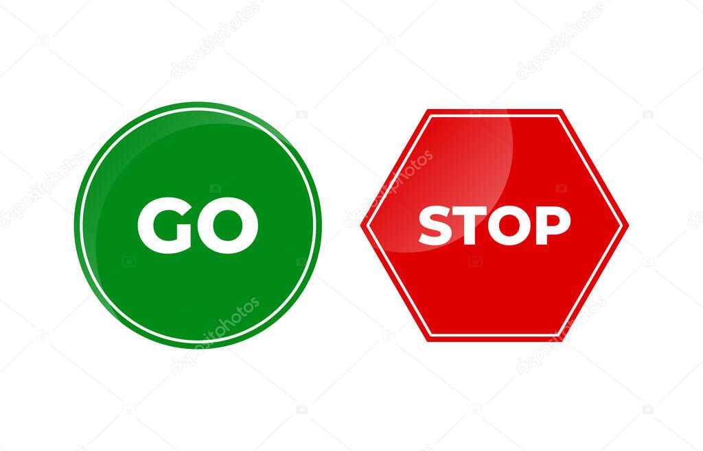 Vector illustration of sign : Stop and Go. Glossy icon isolated on white
