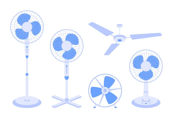 Vector Conjunto Ventiladores Eléctricos Varios Tipos Aislados Sobre Fondo Blanco — Archivo Imágenes Vectoriales