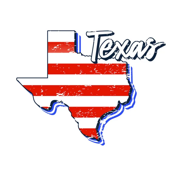 Amerikanische Flagge Auf Der Karte Des Bundesstaates Texas Vector Grunge — Stockvektor