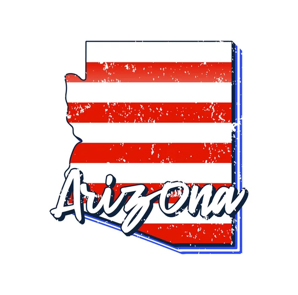 Arizona Eyalet Haritasında Amerikan Bayrağı Arizona Haritaya Çizen Tipografi Yazısı — Stok Vektör