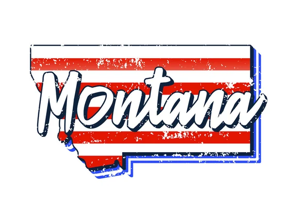 Amerikaanse Vlag Kaart Van Montana Vector Grunge Stijl Met Typografie — Stockvector