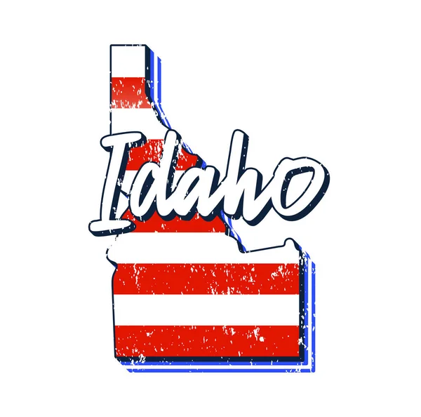 Bandeira Americana Mapa Estado Idaho Estilo Grunge Vetorial Com Tipografia —  Vetores de Stock