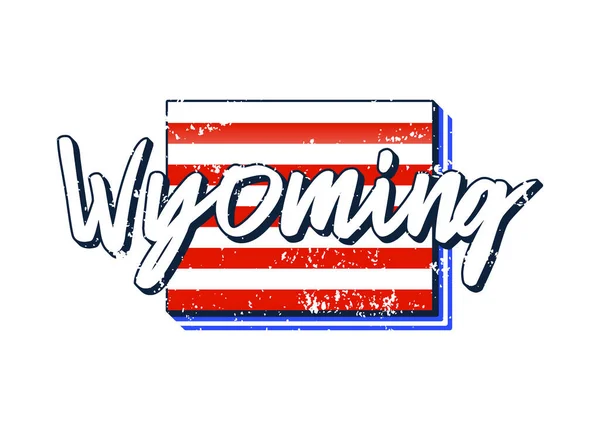 Amerikaanse Vlag Wyoming Staatskaart Vector Grunge Stijl Met Typografie Met — Stockvector