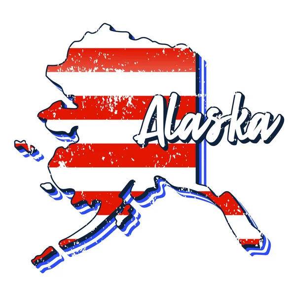 Amerikanische Flagge Auf Der Karte Des Bundesstaates Alaska Vector Grunge — Stockvektor