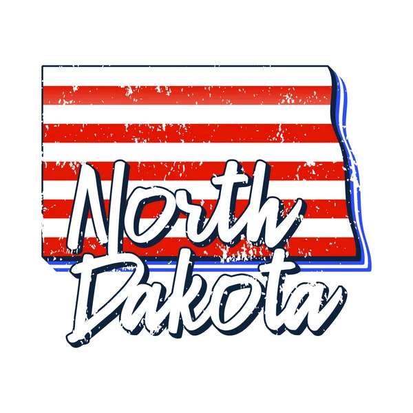 Amerikansk Flagga North Dakota Delstatskarta Vektor Grunge Stil Med Typografi — Stock vektor