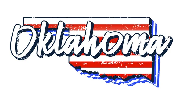 Amerikaanse Vlag Oklahoma Staat Kaart Vector Grunge Stijl Met Typografie — Stockvector