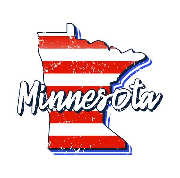 Amerikansk Flagga Minnesota Delstatskarta Vector Grunge Stil Med Typografi Handritade — Stock vektor