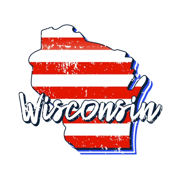 Amerikaanse Vlag Wisconsin Staatskaart Vector Grunge Stijl Met Typografie Met — Stockvector