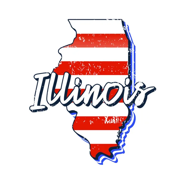 Amerikanische Flagge Illinois State Map Vector Grunge Stil Mit Typografie — Stockvektor