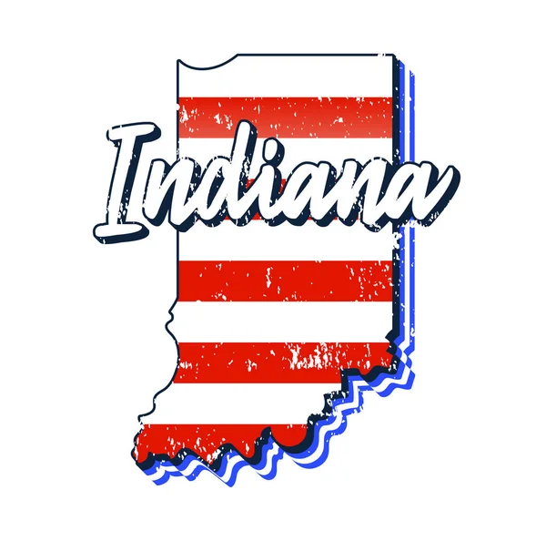 Americká Vlajka Mapě Státu Indiana Vektor Grunge Styl Typografií Ručně — Stockový vektor